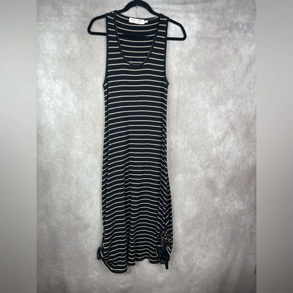 Proenza Schouler White Label Striped Ribbed-Knit Sleeveless Dress In Black Sz L - Picture 2 of 10